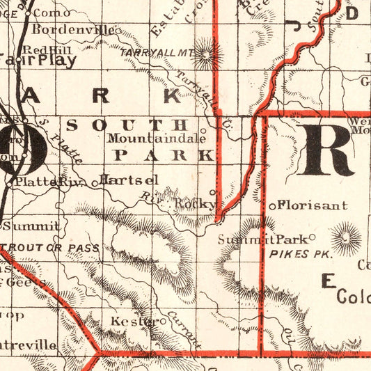 Vintage Railroad Map of Colorado, 1882