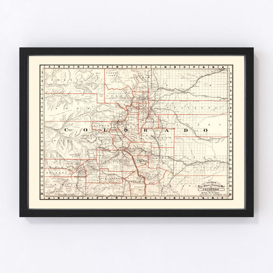 vintage railroad map of Colorado, 1882