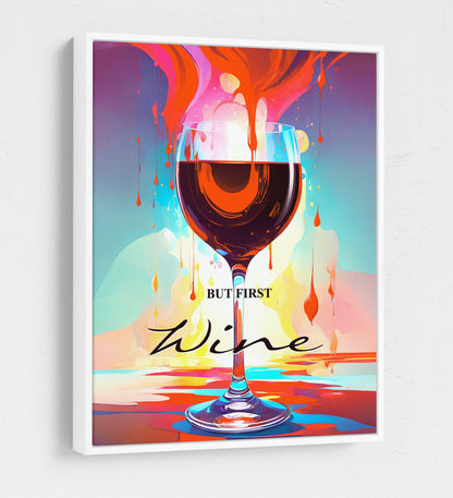 But First Wine abstract canvas wall art for kitchen and bar decor