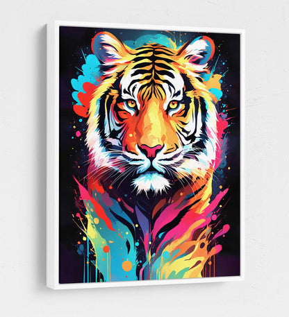The Tiger abstract canvas wall art, colorful tiger print for animal decor