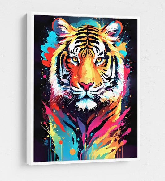 The Tiger abstract canvas wall art, colorful tiger print for animal decor