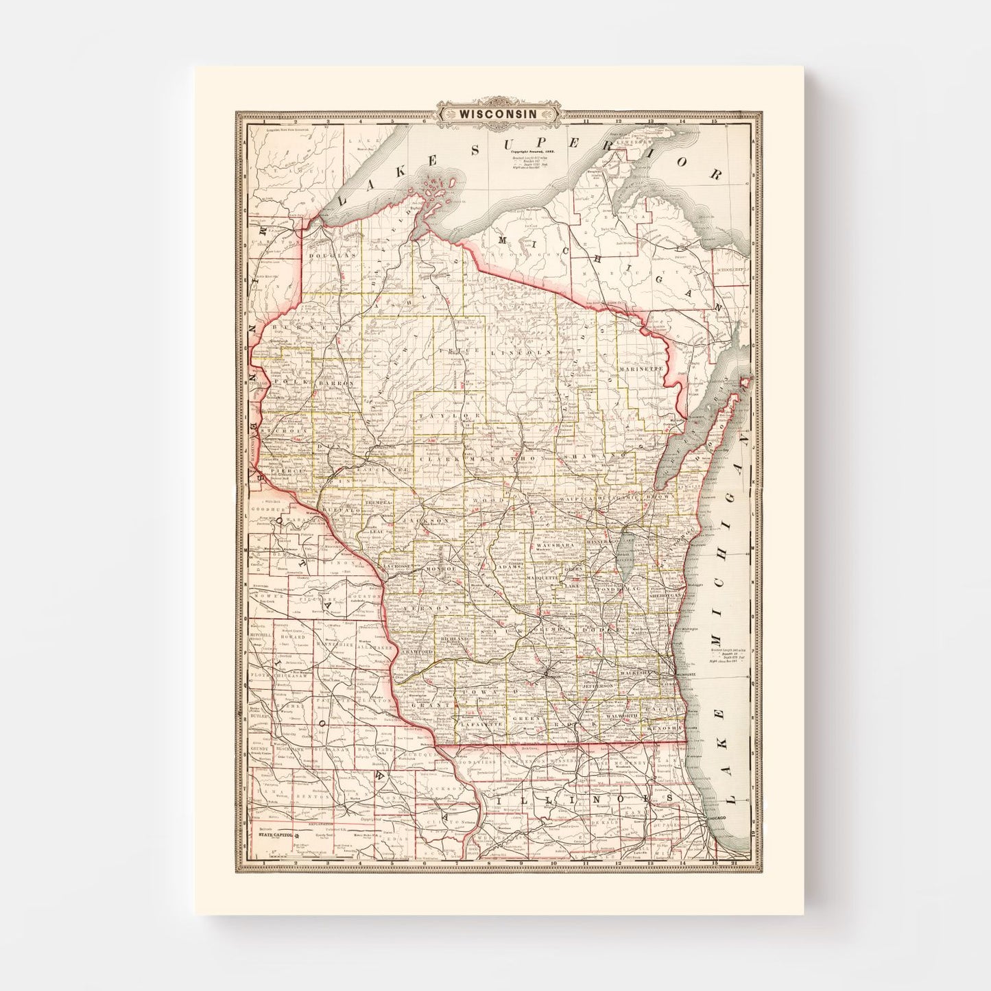 Vintage Map of Wisconsin, 1882