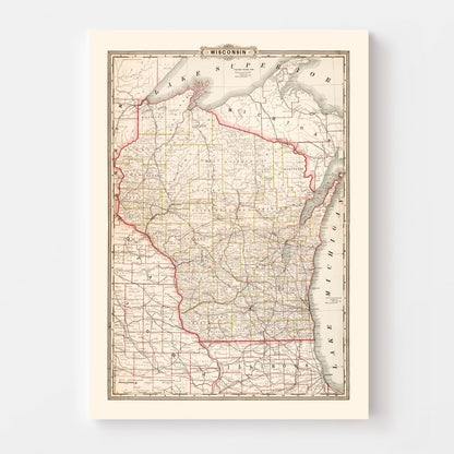 Vintage Map of Wisconsin, 1882
