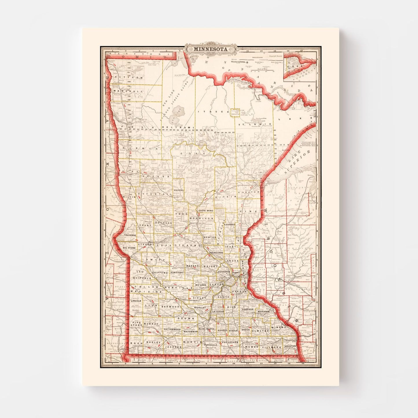 Vintage Map of Minnesota, 1882