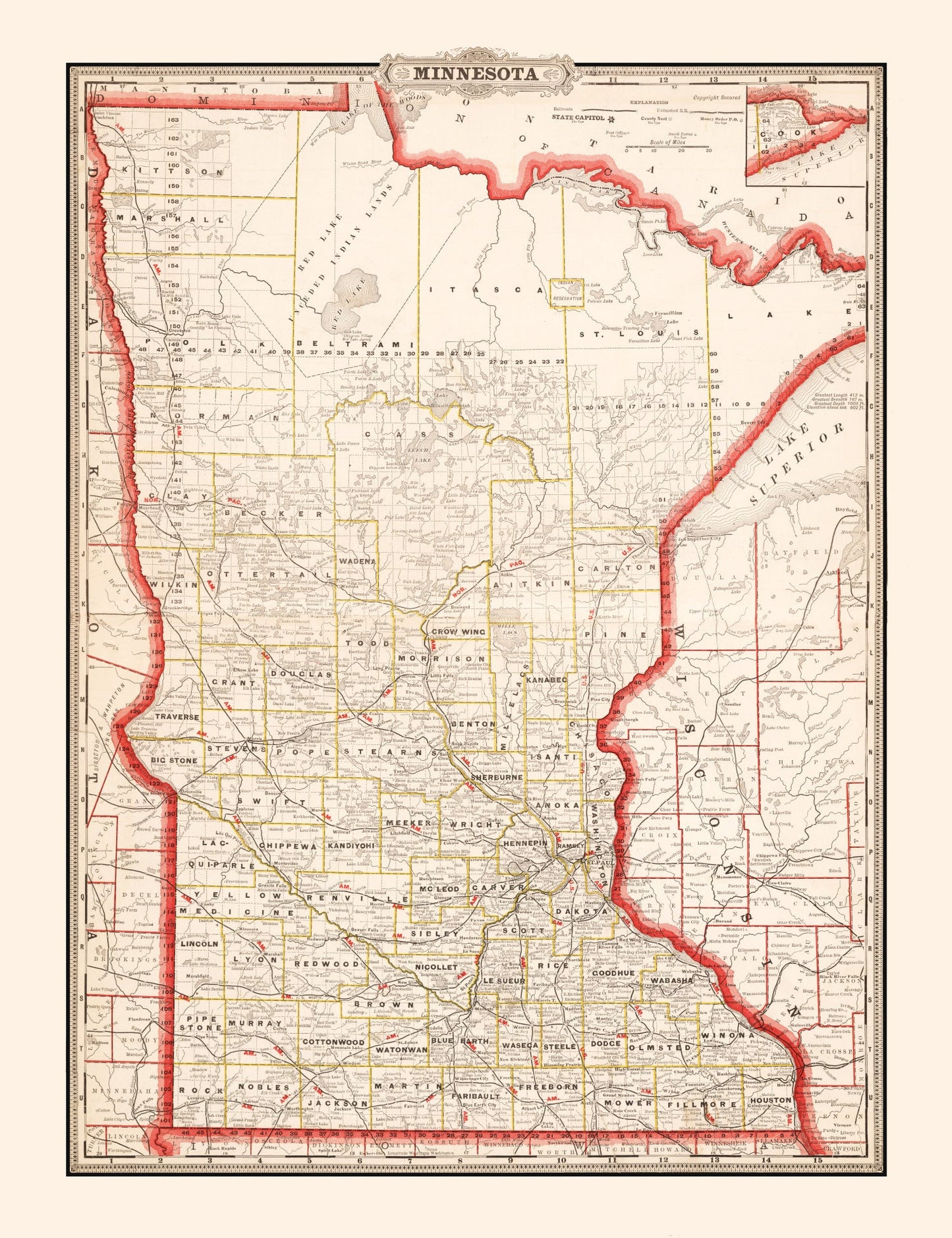 Vintage Map of Minnesota, 1882