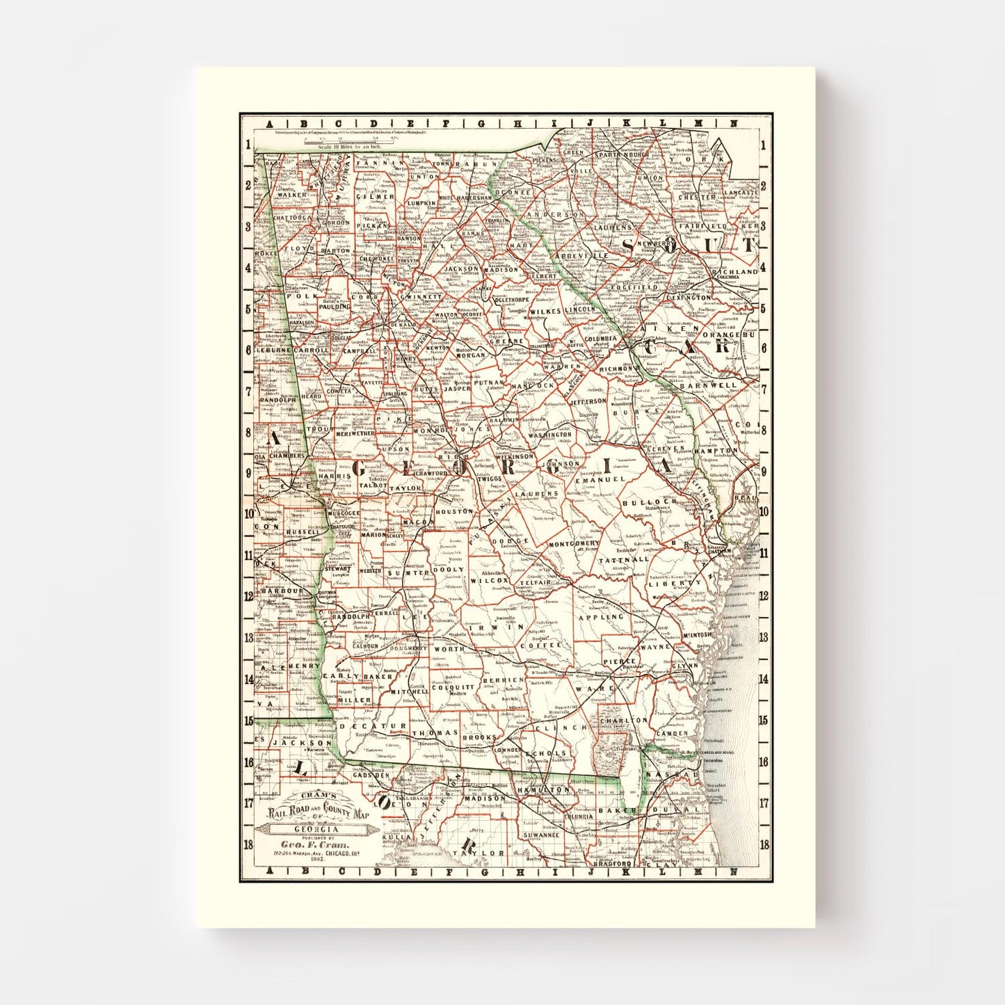 Vintage Railroad Map of Georgia, 1882