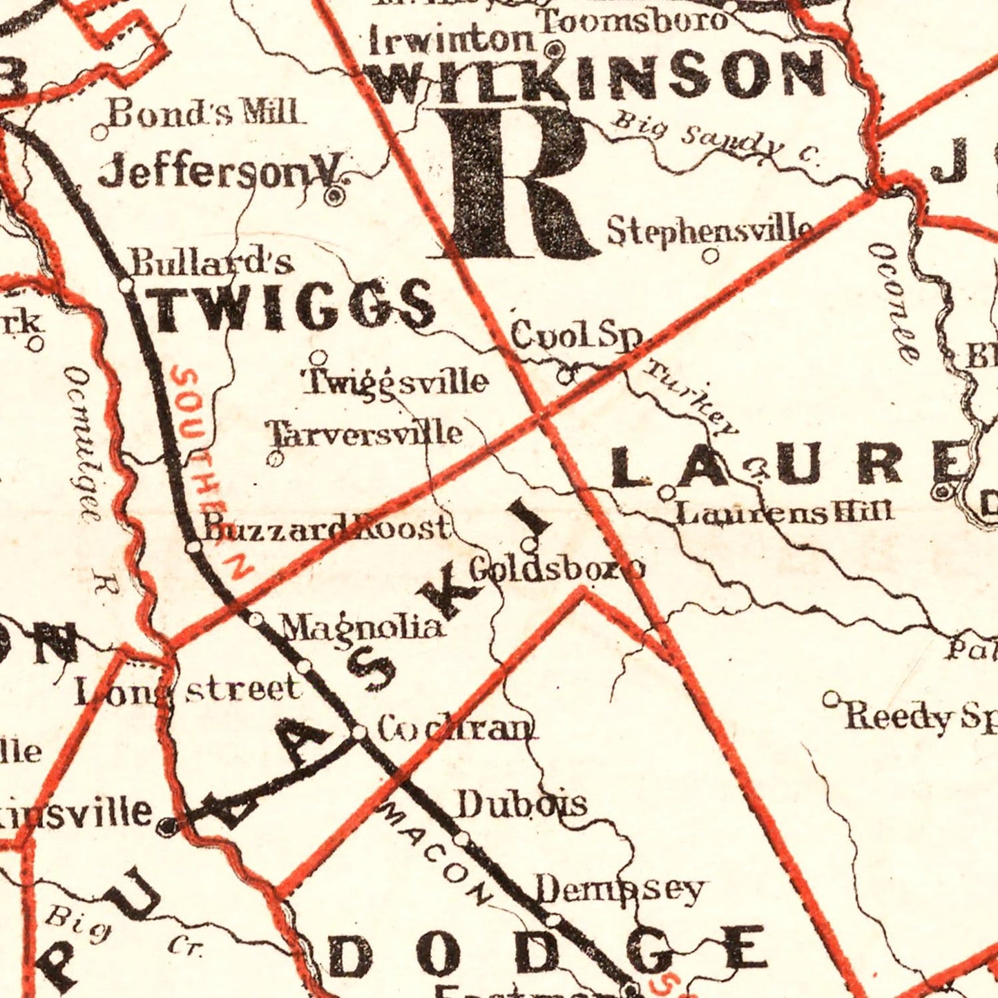 Vintage Railroad Map of Georgia, 1882