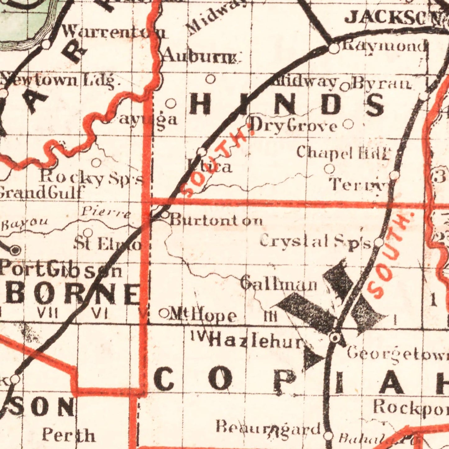 Vintage Railroad Map of Mississippi, 1882