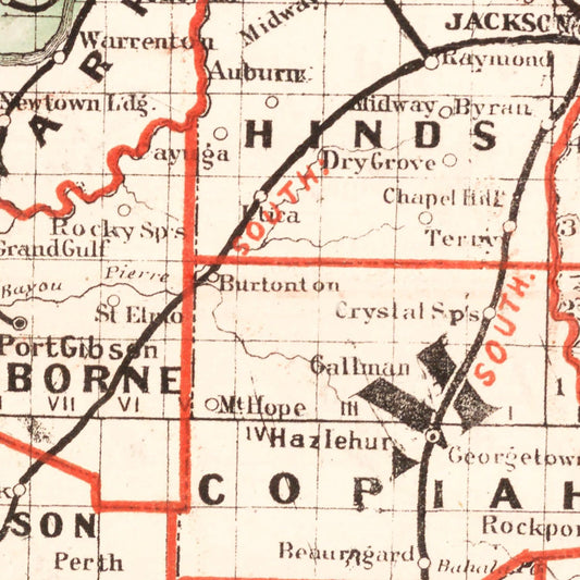 Vintage Railroad Map of Mississippi, 1882