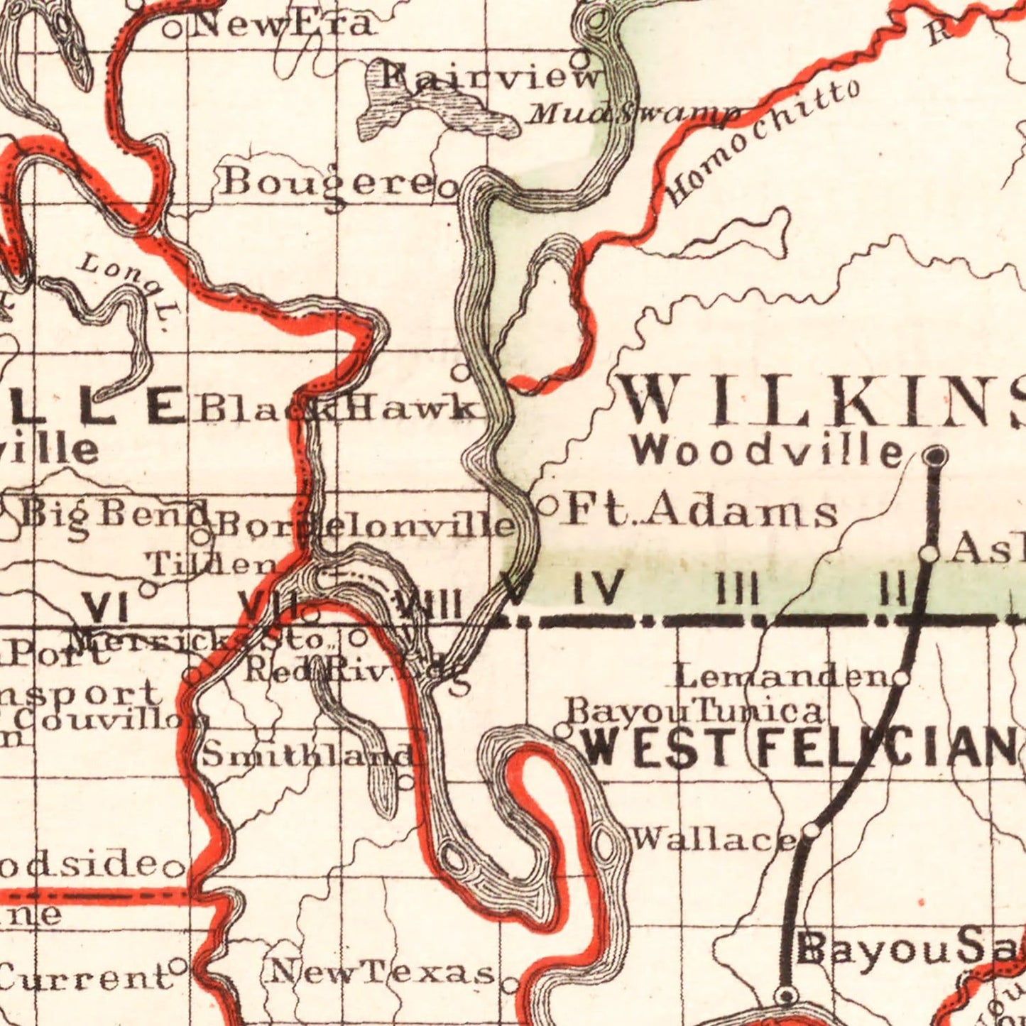 Vintage Railroad Map of Louisiana, 1882