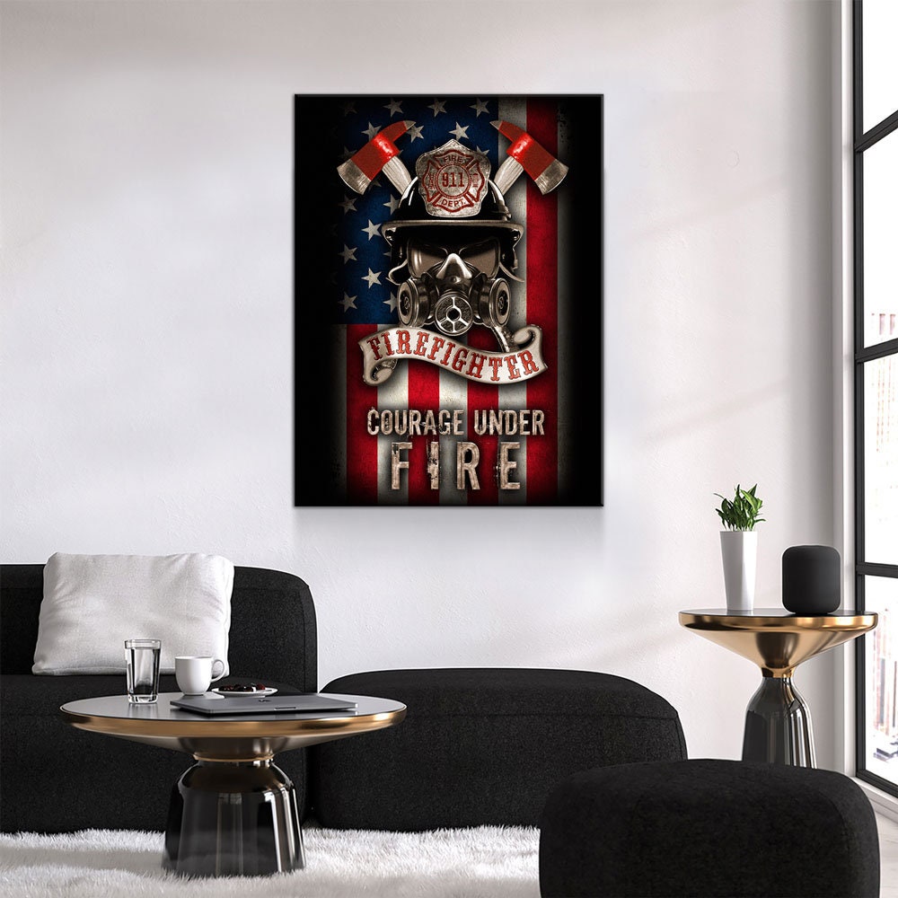 Courage Under Fire Firefighter Canvas Wall Art, Firehouse Decor