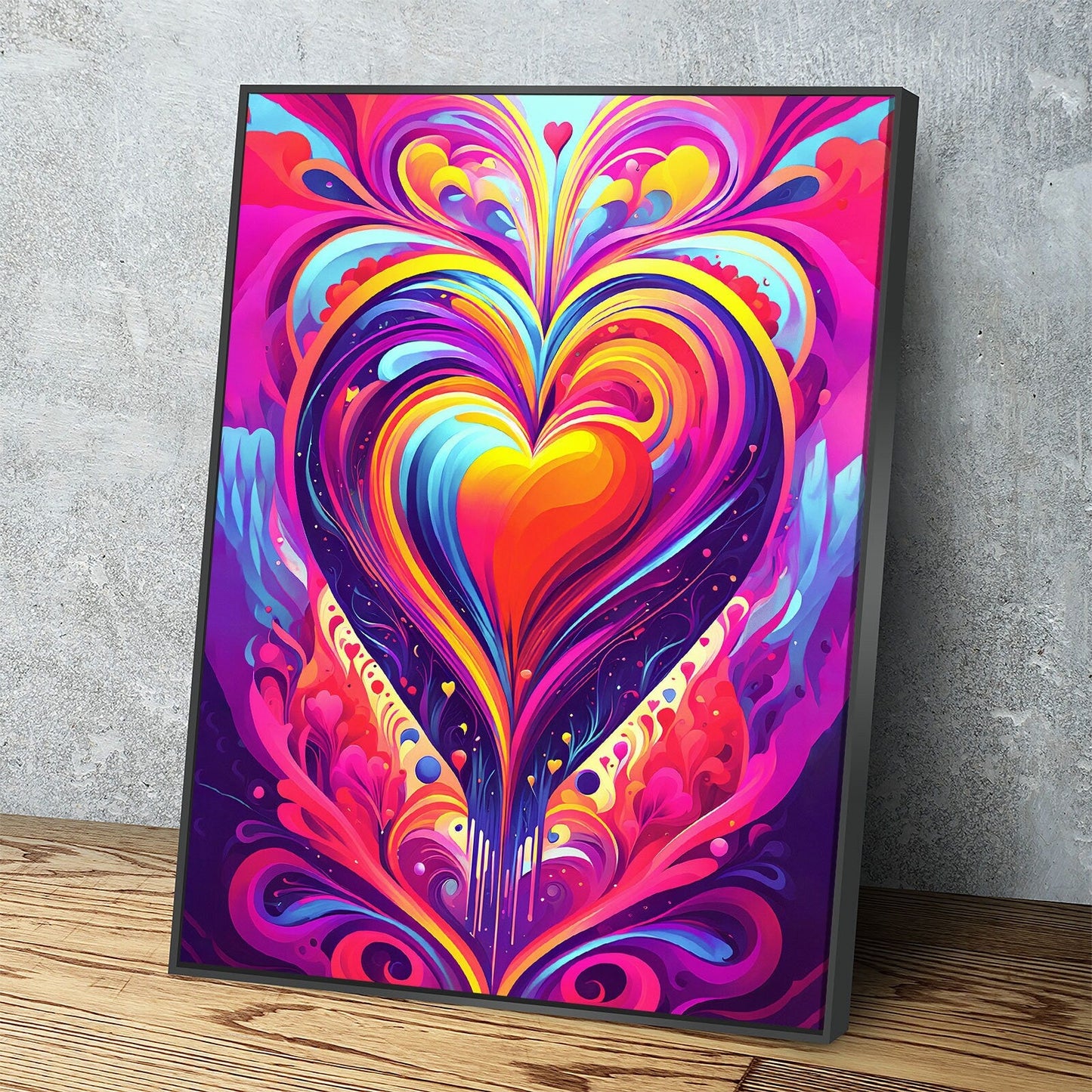 All You Need Is Love colorful abstract heart canvas wall art