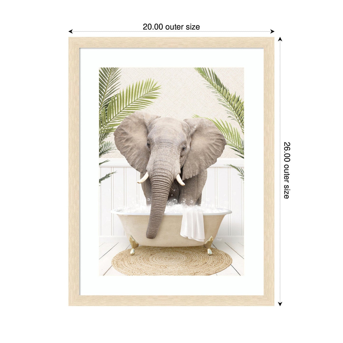 Elephant Front Palm Bathtub by Amy Peterson Framed Wall Art Print