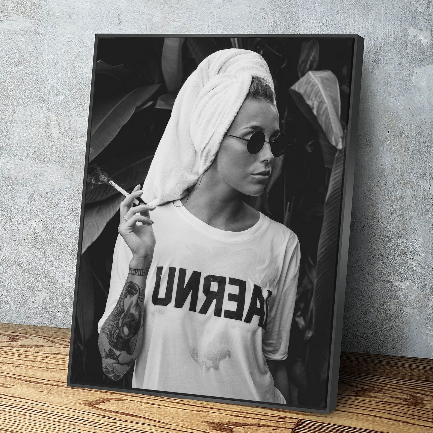 Woman Smoking black and white fashion canvas wall art