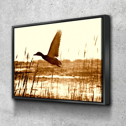 Duck hunting canvas wall art, duck flying over marsh print