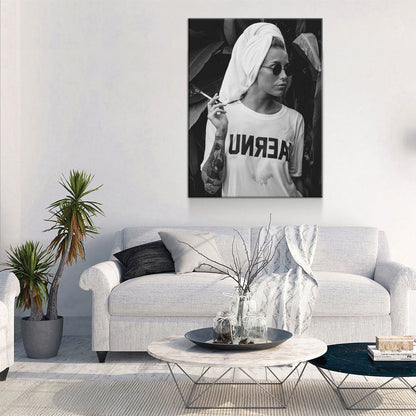 Feminist Attitude Canvas, Woman Smoking Black And White Print
