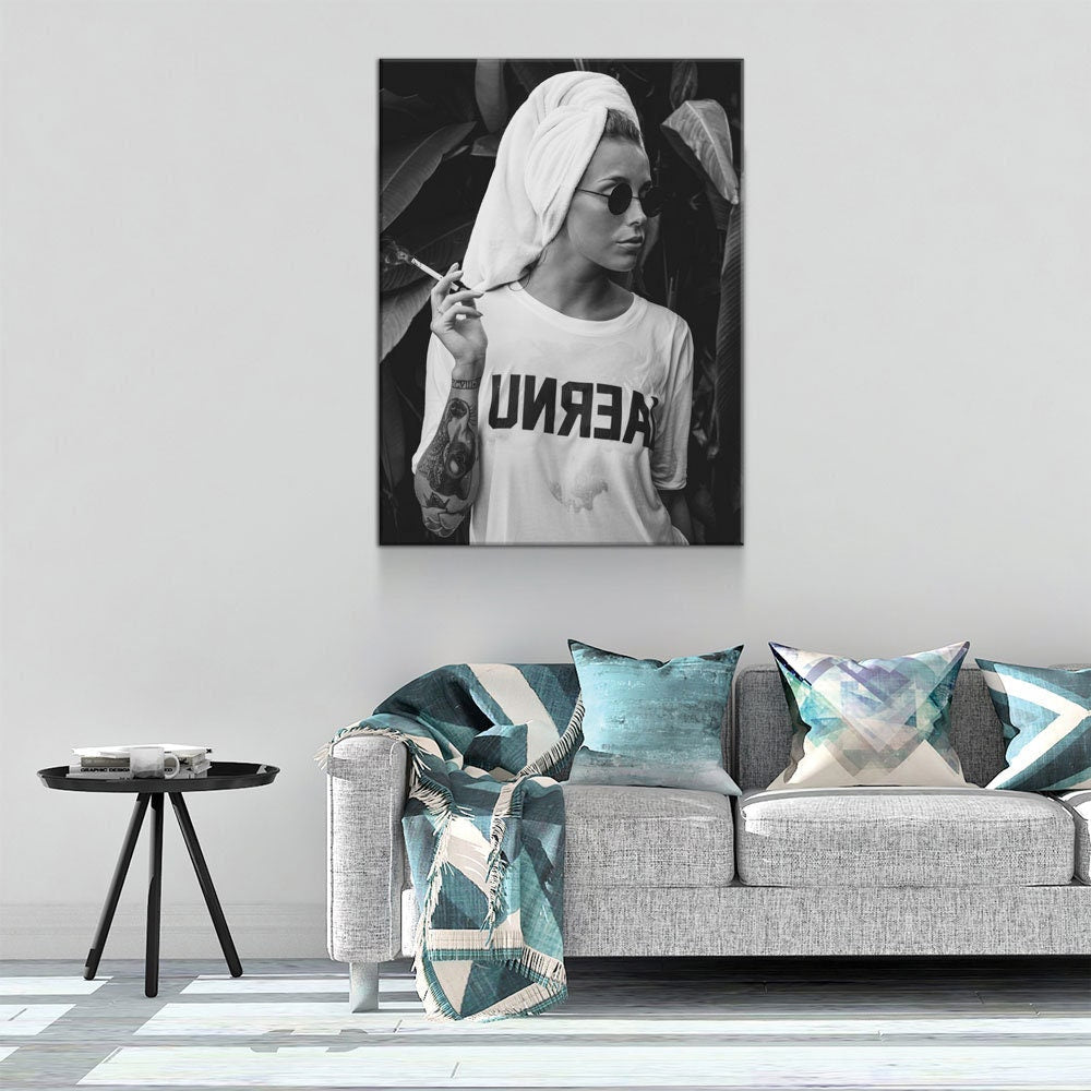 Feminist Attitude Canvas, Woman Smoking Black And White Print