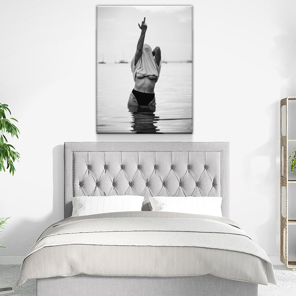 Feminist Attitude Canvas Wall Art, Black And White Fashion Print