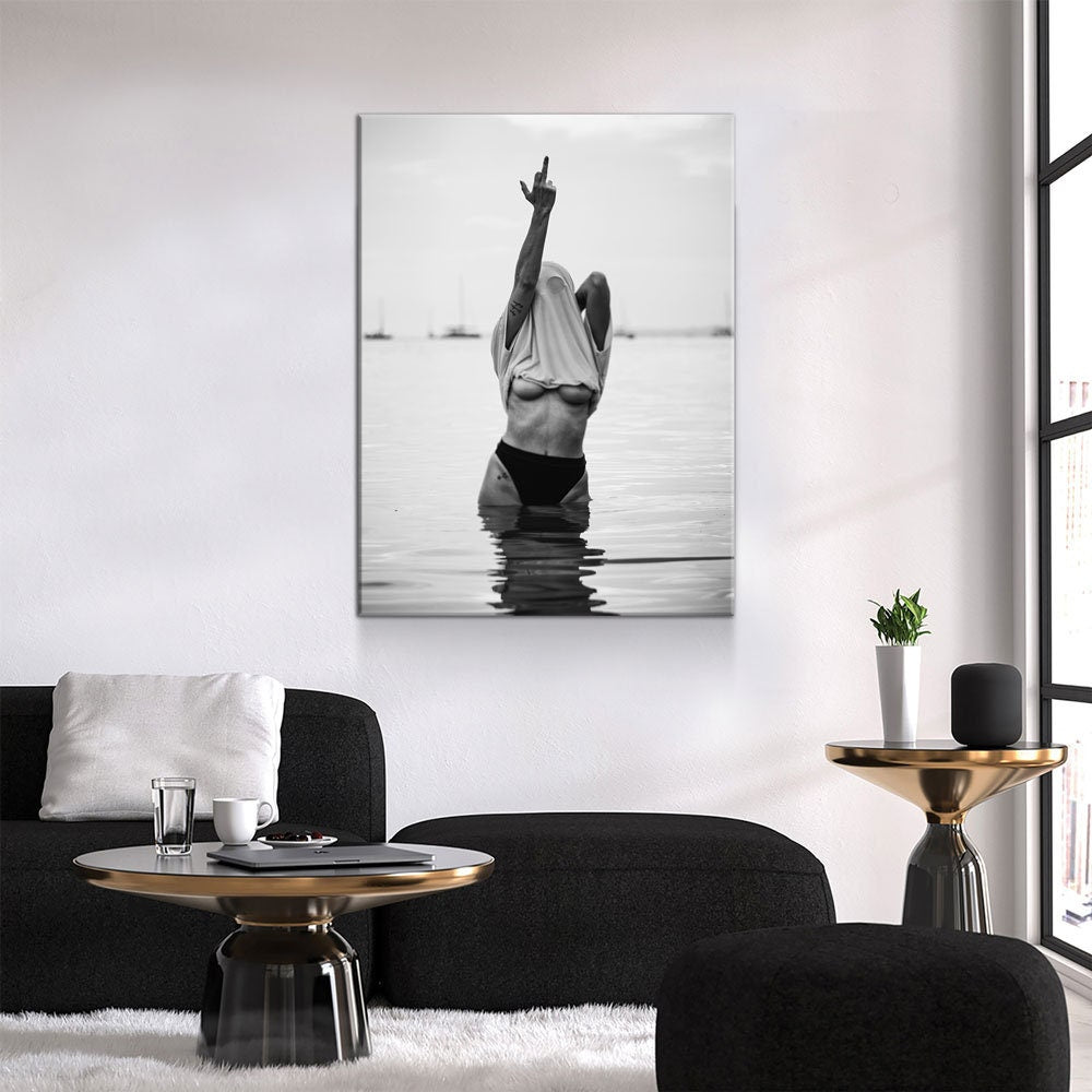 Feminist Attitude Canvas Wall Art, Black And White Fashion Print