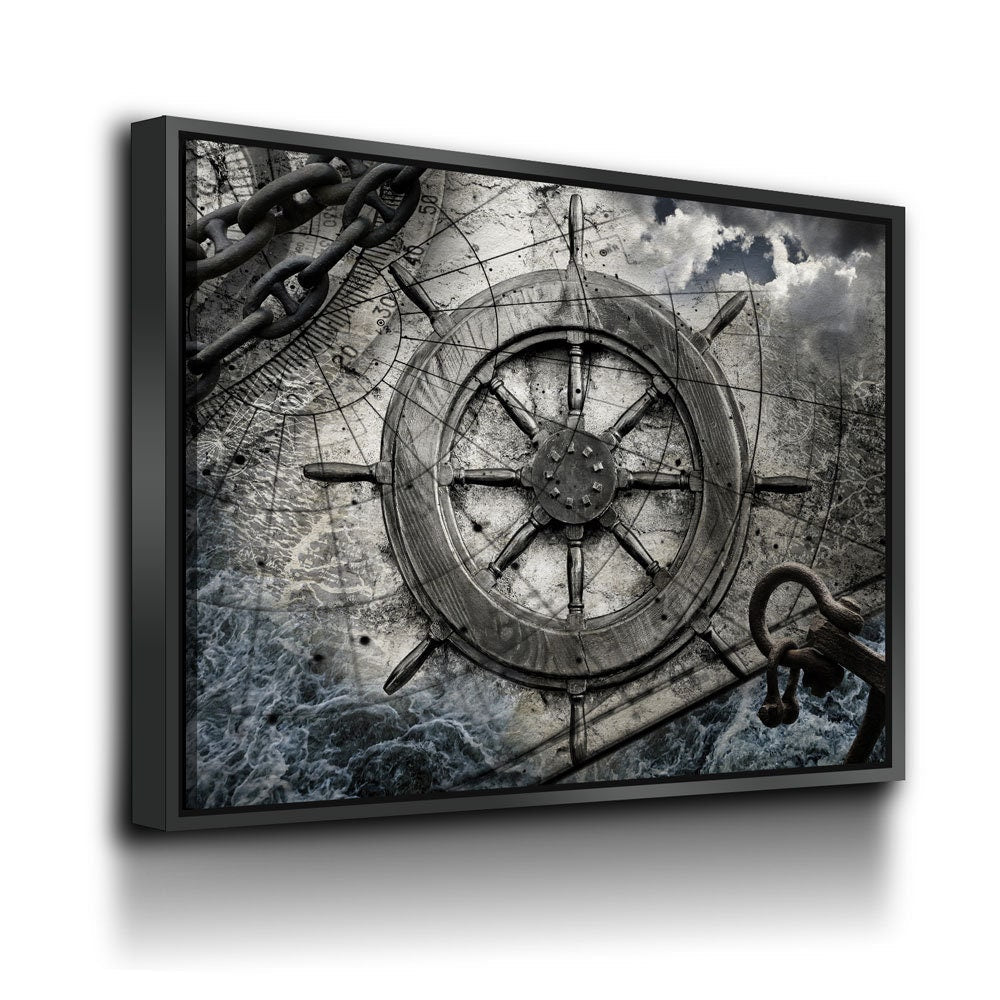 Captain ships wheel nautical canvas wall art
