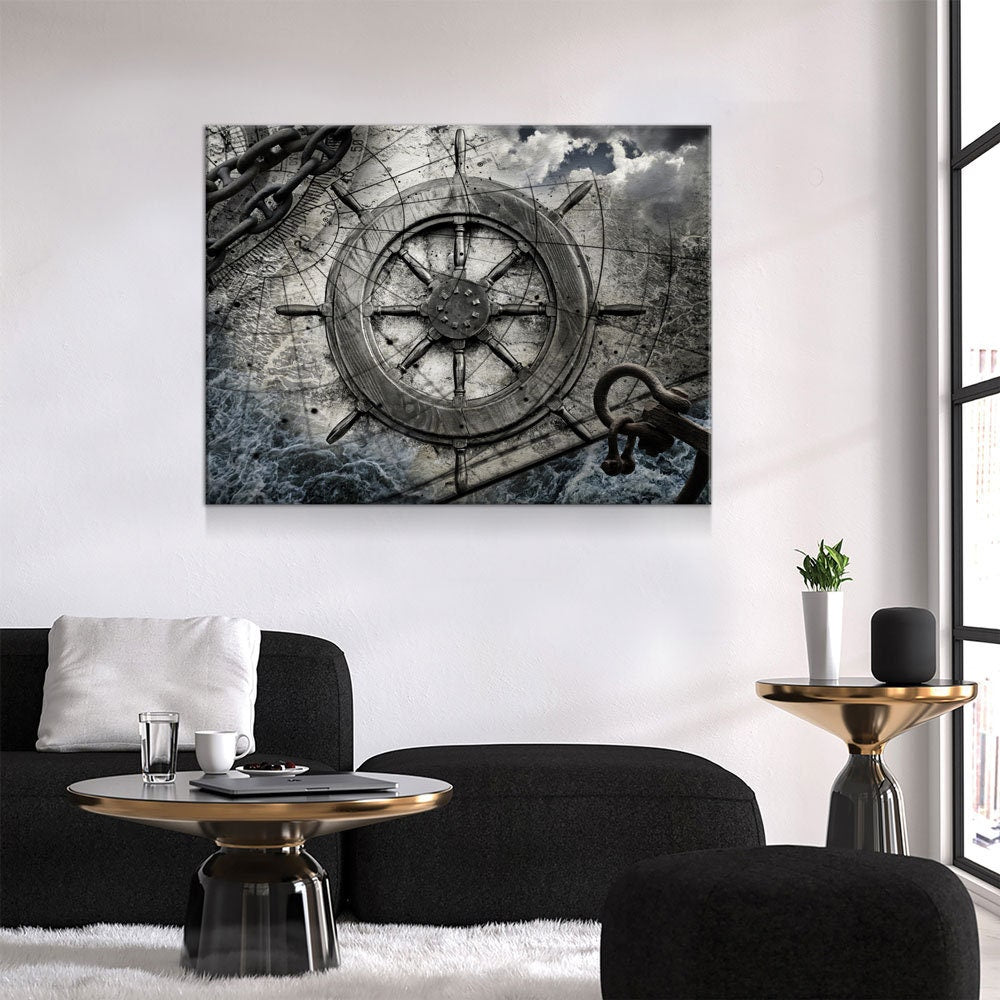 Captain Ships Wheel Canvas Wall Art - Nautical Decor