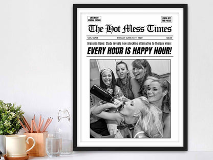Every Hour Is Happy Hour framed fine art print, black and white feminist wall art