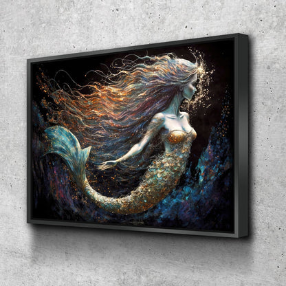Mermaid abstract canvas wall art for kids room and coastal decor