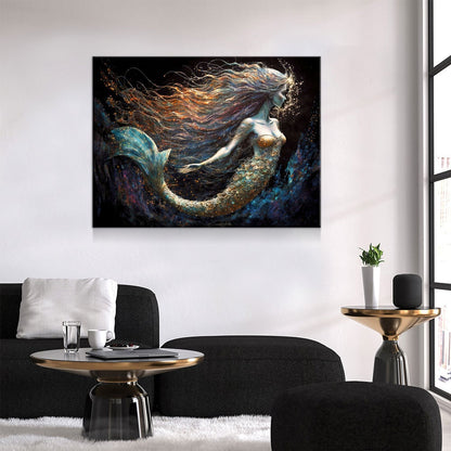 Mermaid Canvas Wall Art, Abstract Fantasy Ocean Decor