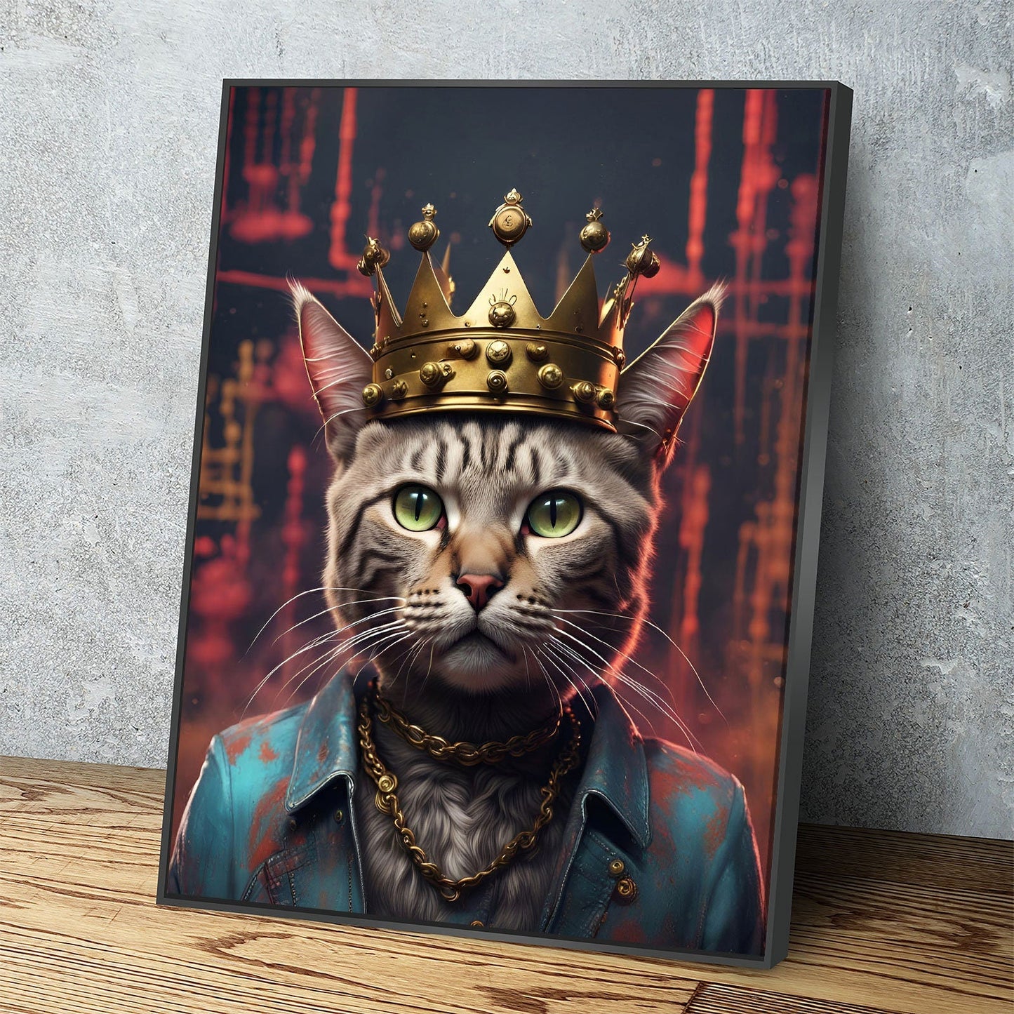 Street King Cat canvas wall art, cat wearing crown print