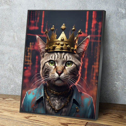 Street King Cat canvas wall art, cat wearing crown print