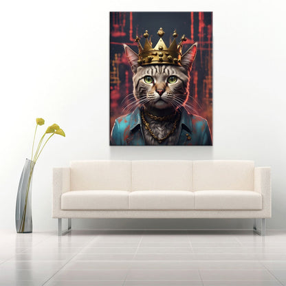 Street King Cat Canvas Wall Art, Cat With Crown Print