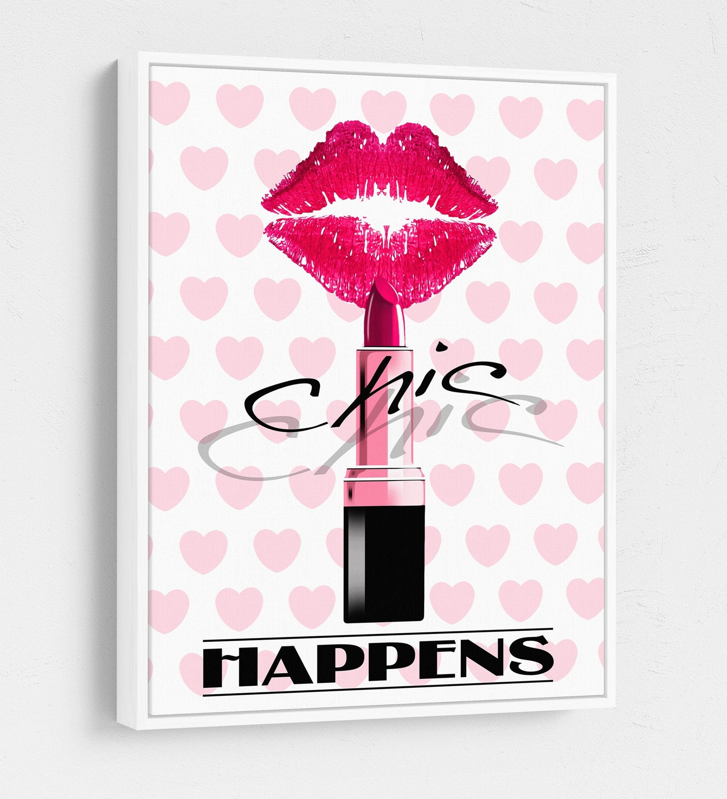 Chic Happens lips and lipstick canvas wall art for beauty salon decor