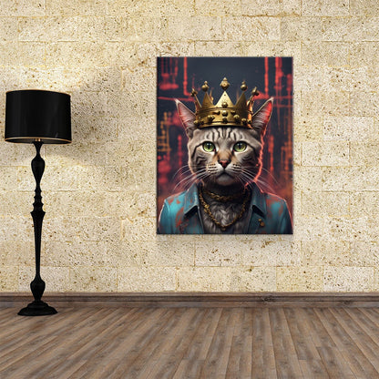 Street King Cat Canvas Wall Art, Cat With Crown Print