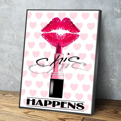 Chic Happens Canvas Wall Art, Beauty Salon Lips Decor