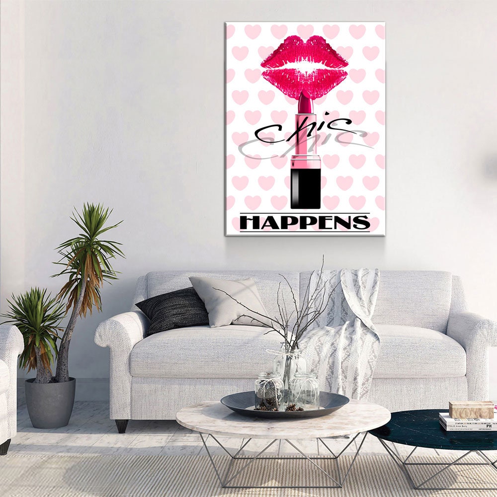 Chic Happens Canvas Wall Art, Beauty Salon Lips Decor