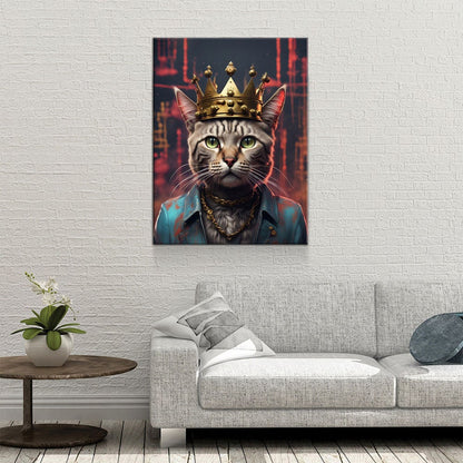 Street King Cat Canvas Wall Art, Cat With Crown Print