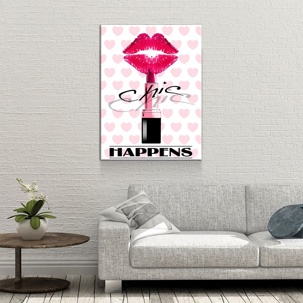 Chic Happens Canvas Wall Art, Beauty Salon Lips Decor