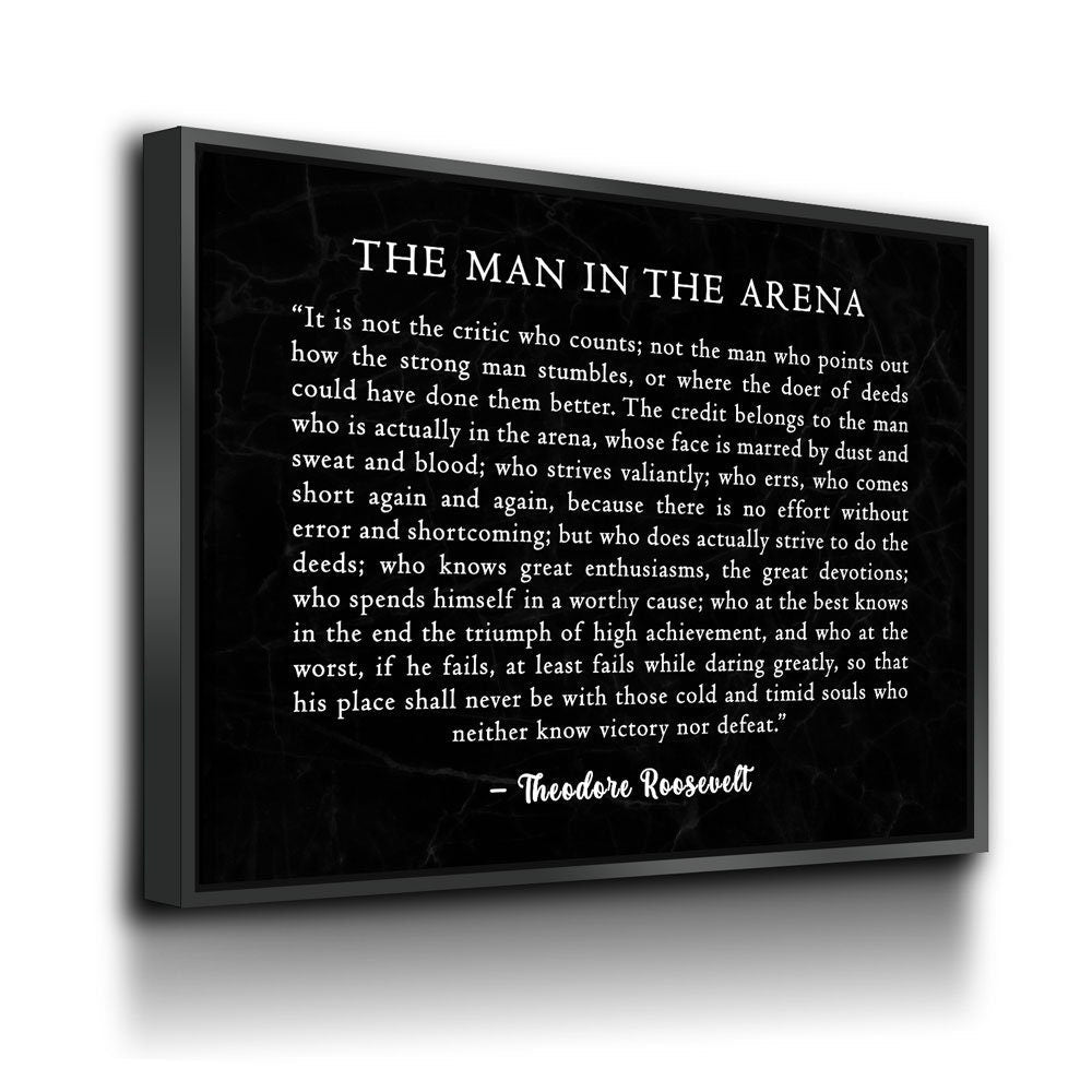 The Man in the Arena canvas wall art quote in a home office