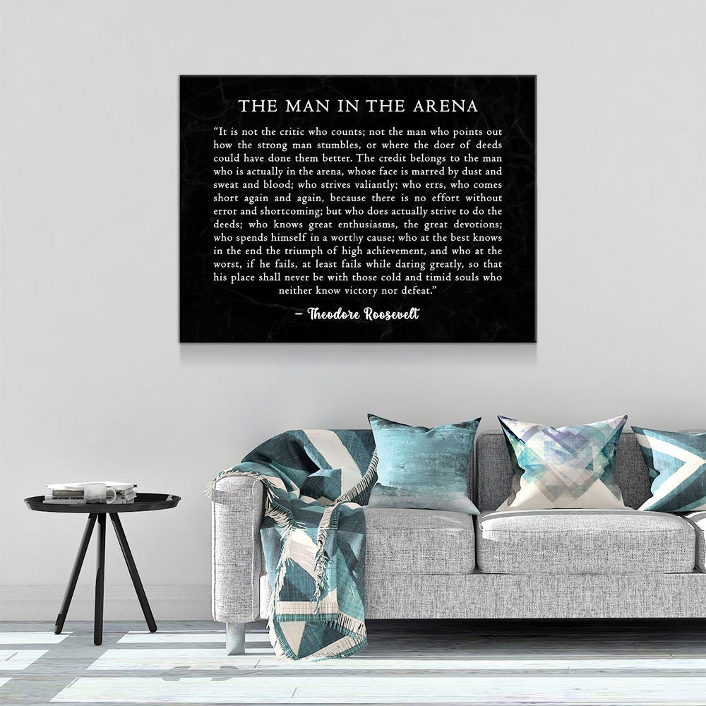 The Man in the Arena Canvas Wall Art, Motivational Quote