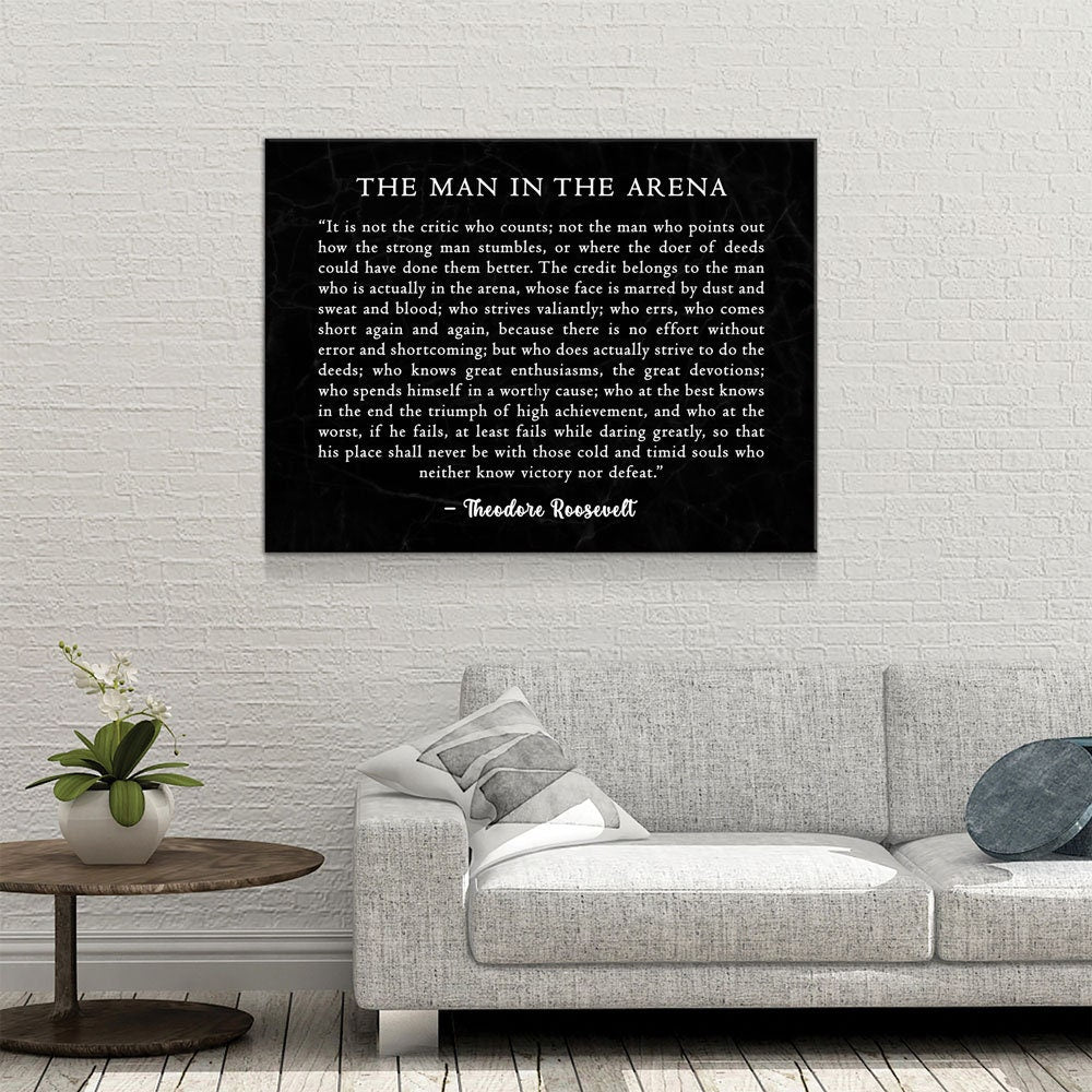 The Man in the Arena Canvas Wall Art, Motivational Quote