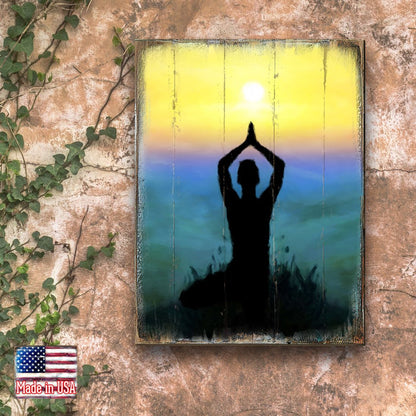 Yoga Wood Block Wall Art, Wellness Decor