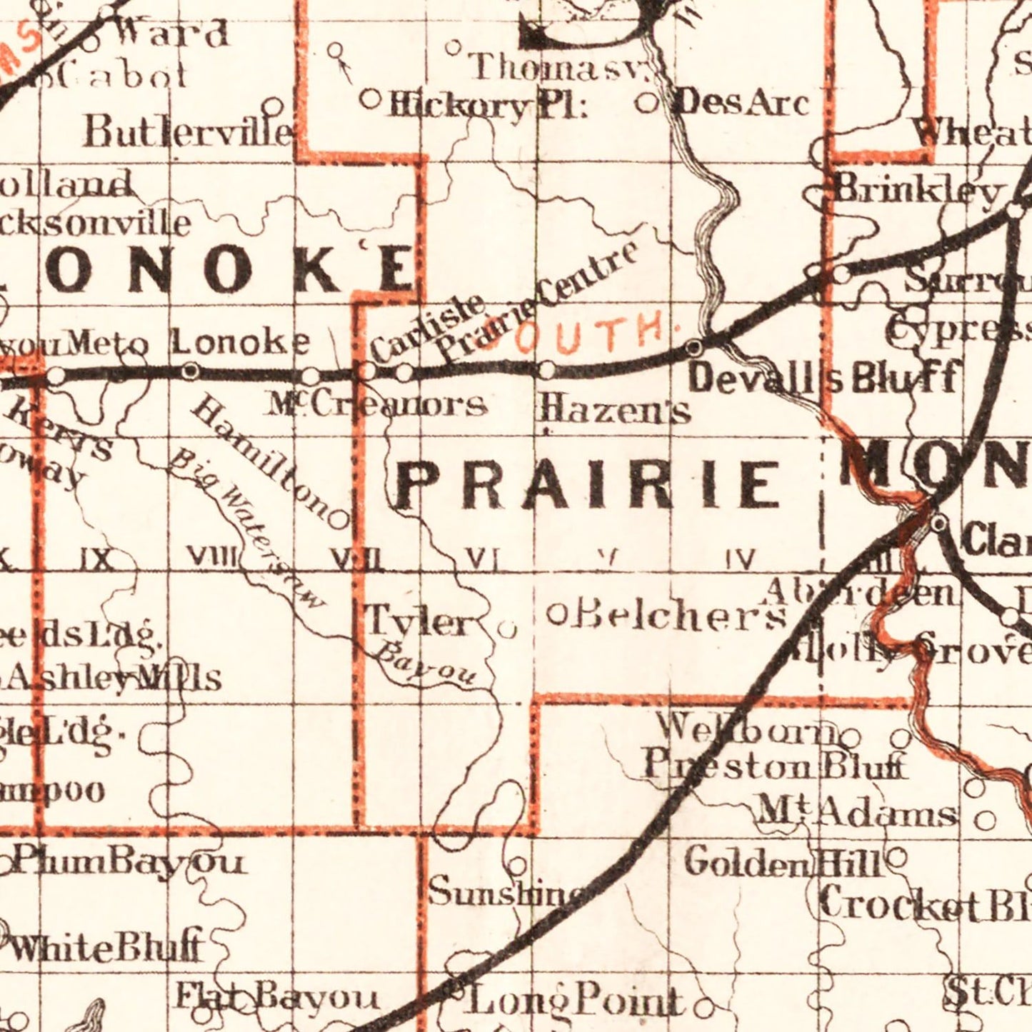 Vintage Railroad Map of Arkansas, 1882