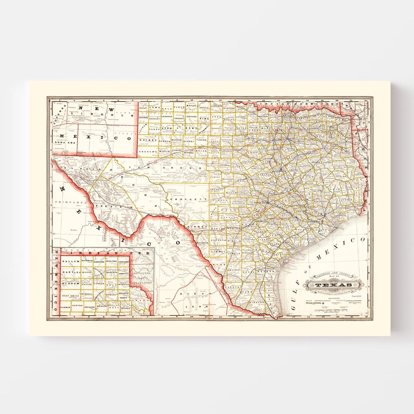 Vintage Railroad Map of Texas, 1882