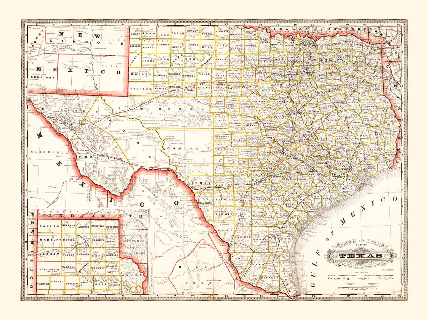 Vintage Railroad Map of Texas, 1882
