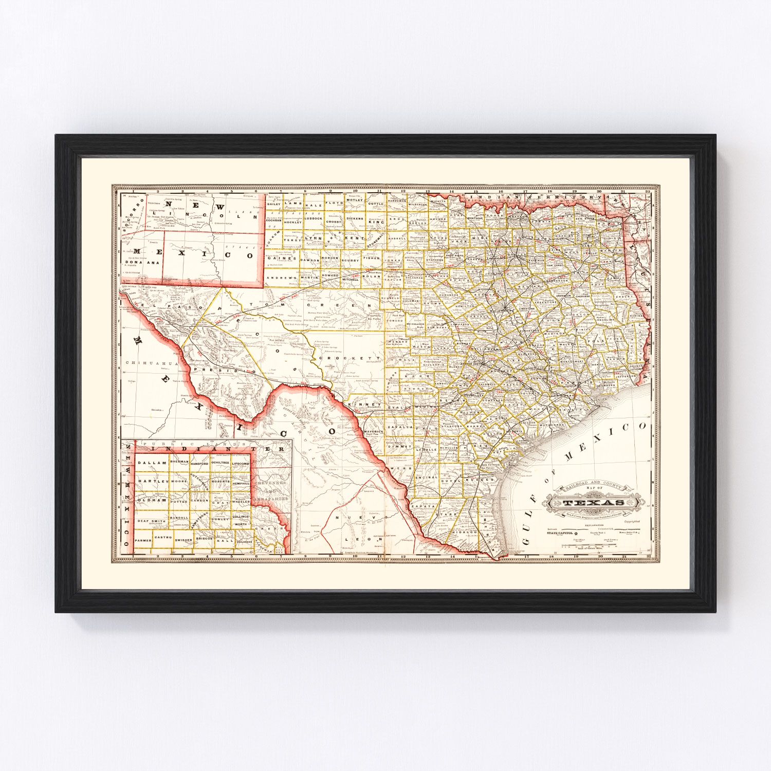 Vintage 1882 railroad map of Texas from post-Reconstruction expansion era, restored print