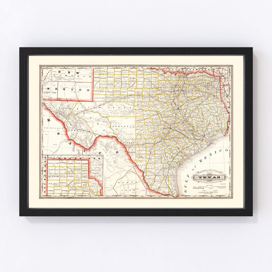Vintage 1882 railroad map of Texas from post-Reconstruction expansion era, restored print