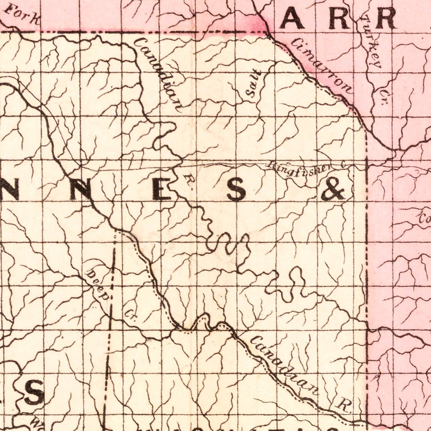 Vintage Railroad Map of Oklahoma, 1882