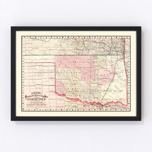 vintage railroad map of Oklahoma, 1882