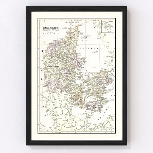 vintage map of Denmark, 1901