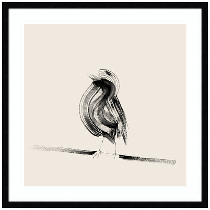 Framed bird on a branch wall art print in a modern frame